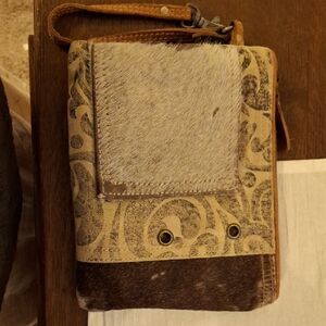 Myra Bag Brown and Tan Patterned Leather Wallet